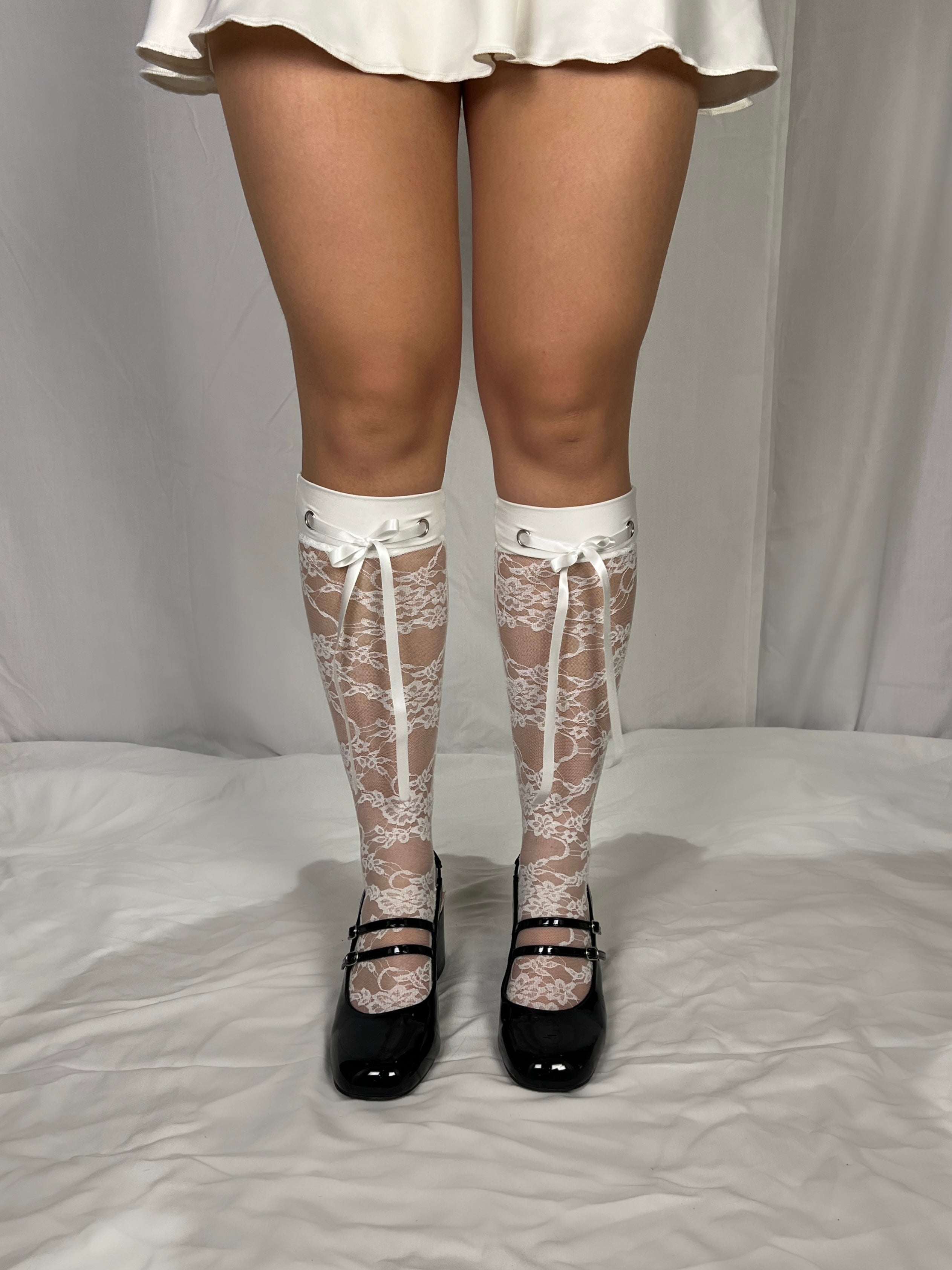 White Lace High Knee Sock