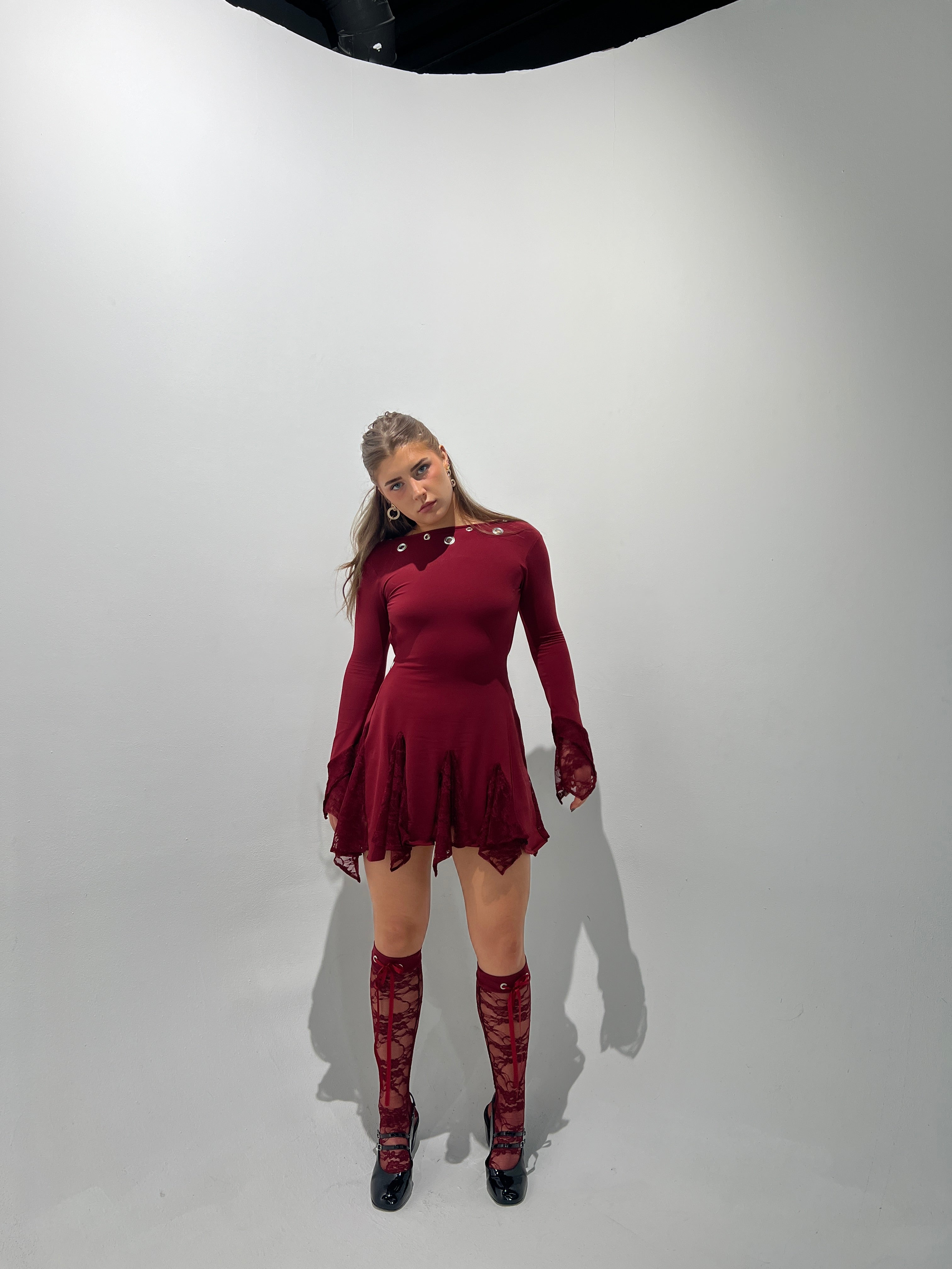 Burgundy Lace High Knee Sock