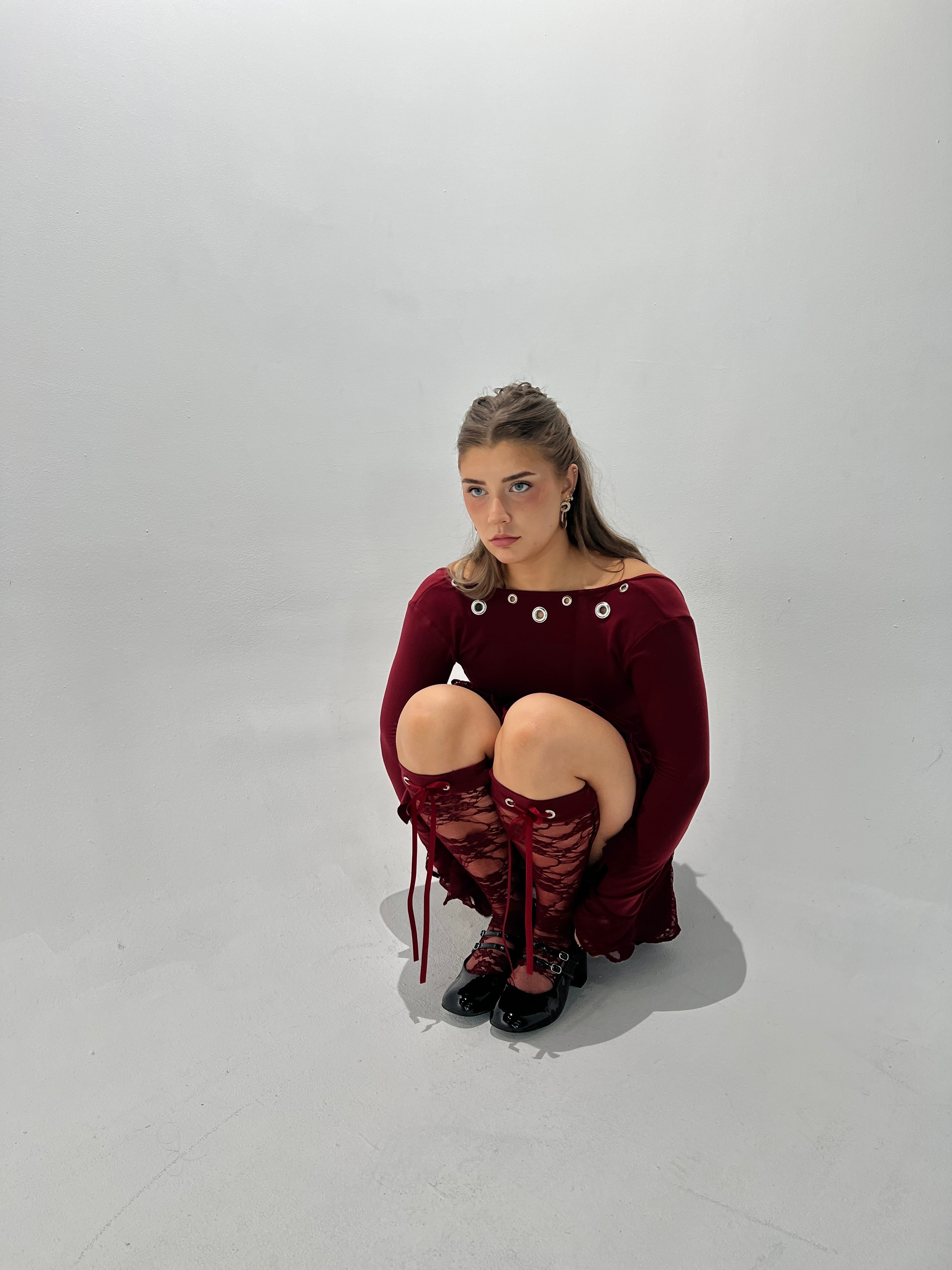 Burgundy Lace High Knee Sock